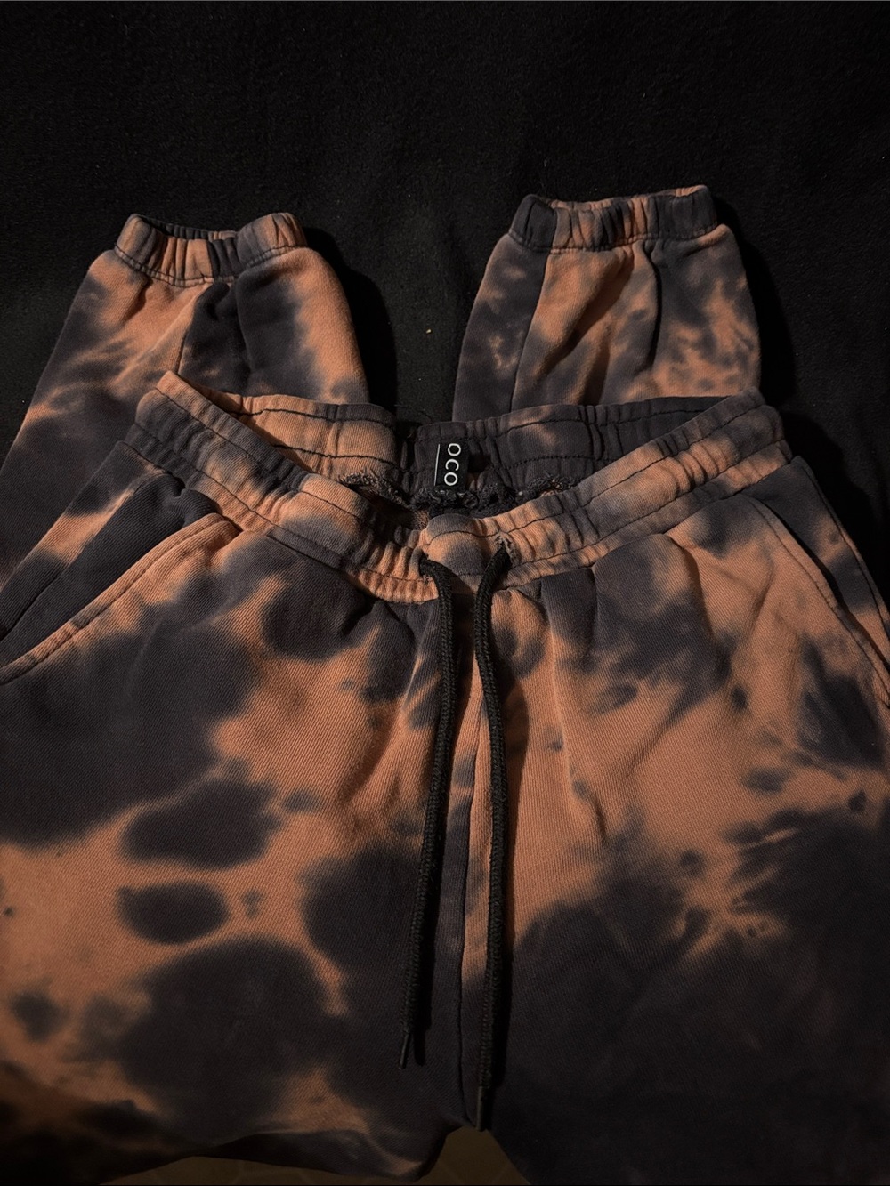 Womens Jogger Black Athletic Fit Drawstring Black Bleach Tie Dye